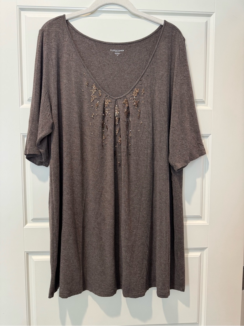 Eileen Fisher 1X Brown Beaded Tunic